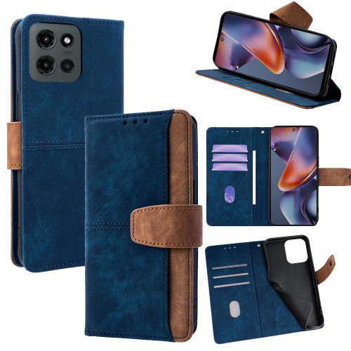 Moto G 2025 Color Stitching Skin Feel Leather RFID Blocking Phone Case - Blue